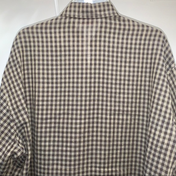 Luciano Barbera Italian Linen Button Down Tan Black Brown Long Sleeve Shirt XL - Picture 5 of 6
